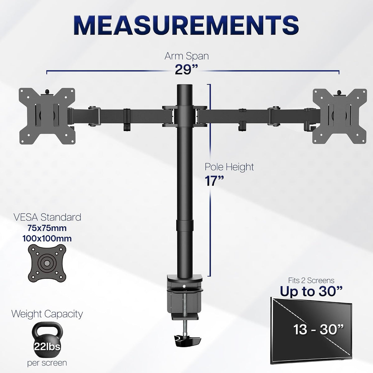 VIVO Dual Monitor Desk Mount, Holds 2 Computer Screens up to 30 inches and 22lbs Each Black, STAND-V002