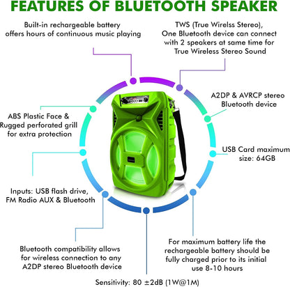 Technical Pro SPARK8GNEON Rechargeable 8" Bluetooth LED Speaker with USB Card Inputs
