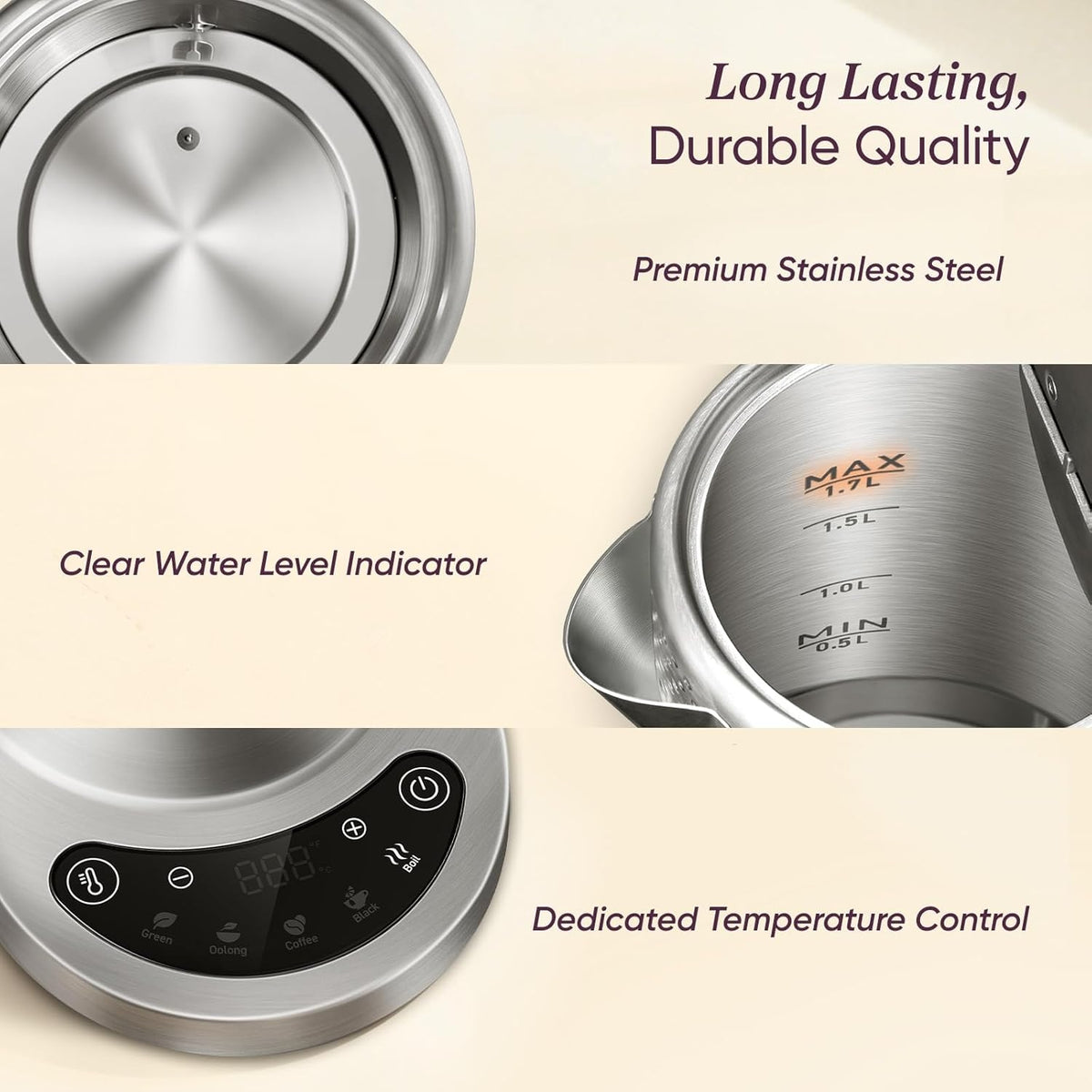 Cosori Stainless Steel Electric Kettle with Temperature Control, 1.7L CEK-S153-VUS