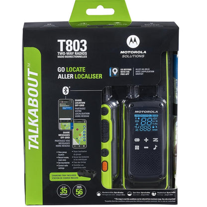 Motorola Solutions T803 Waterproof IP54 Two Way Radio Walkie Talkie 35 mi. Bluetooth w/Charging Dock 2-Pack Lime Green