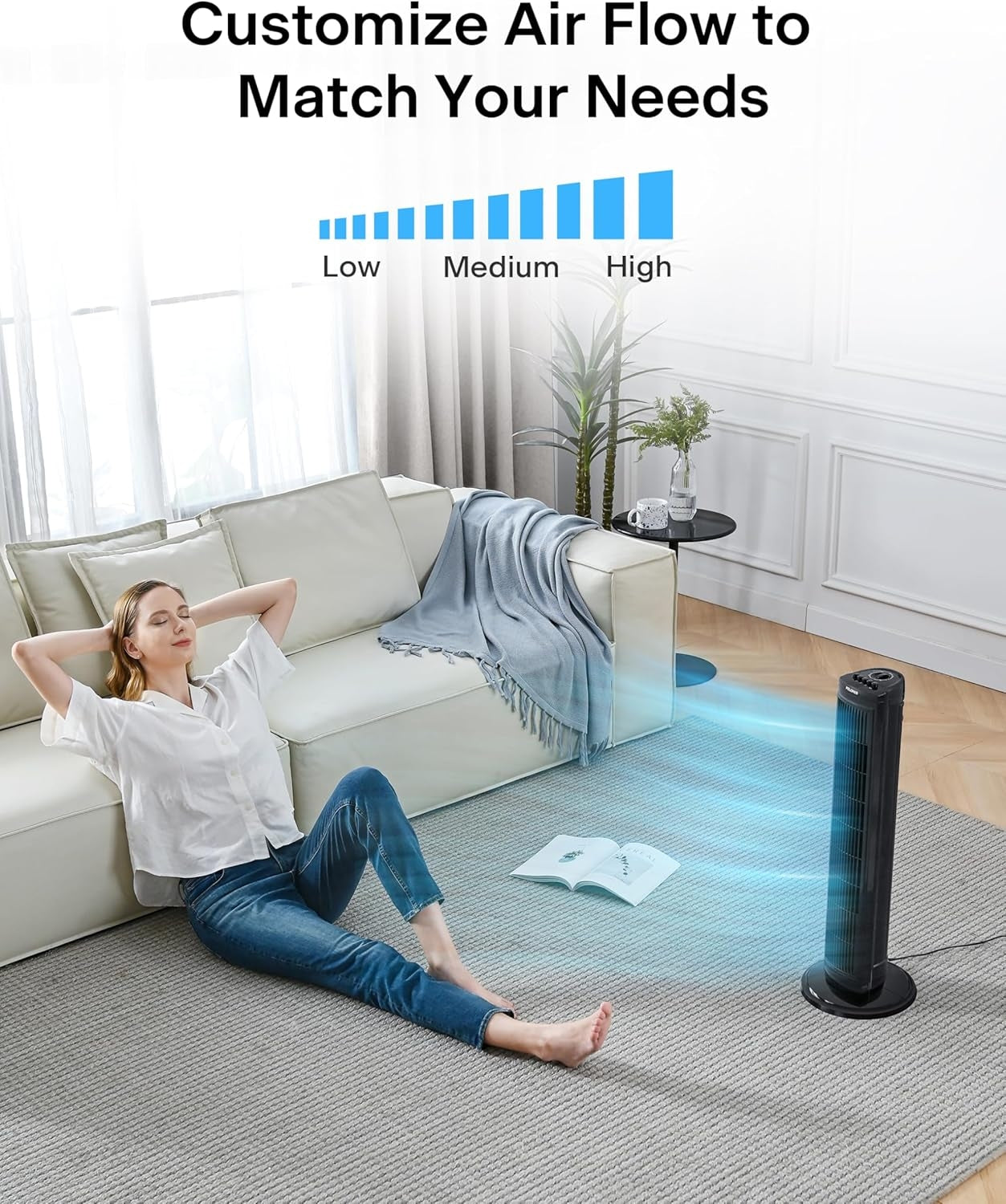 PELONIS 30 Inch Oscillating Tower Fan with 3 Speed Settings and Auto-off Timer, Standing Fan Black PFT28A2BBB