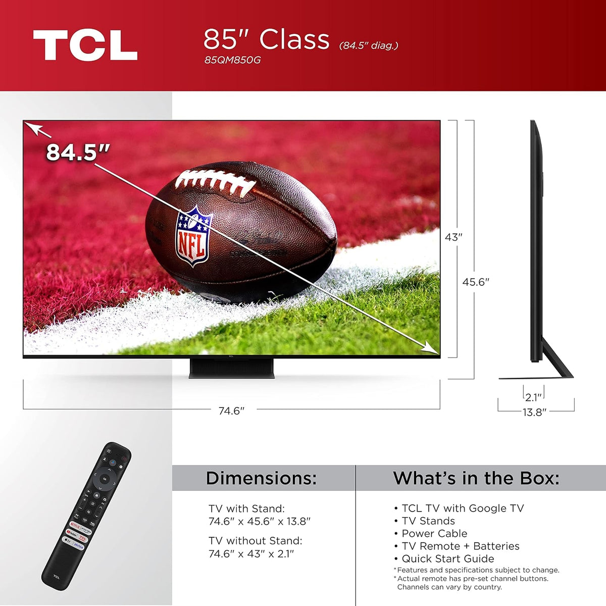 TCL 85" Class QM8 Q-Class Mini-LED QLED 4K HDR Smart TV with Google TV 85QM850G