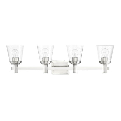 Sunset Lighting Riella 4-Light Mb Vanity Clear Seeded Glass Bright Satin Nickel F24104-80