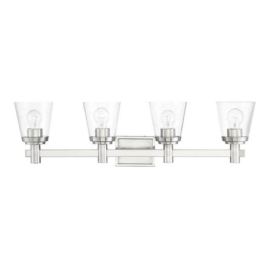 Sunset Lighting Riella 4-Light Mb Vanity Clear Seeded Glass Bright Satin Nickel F24104-80