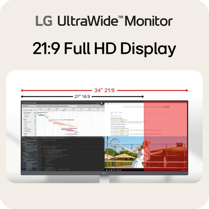LG - 34U530A-W 34" UltraWide WFHD Monitor, 100Hz, HDR 400, HDMI, DP, USB-C, Tilt/Height/Swivel - White