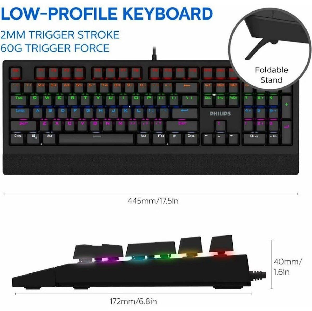 Philips SPK8403 Wired Mechanical Gaming Keyboard, FX & Key Light Maps Anti-Ghosting