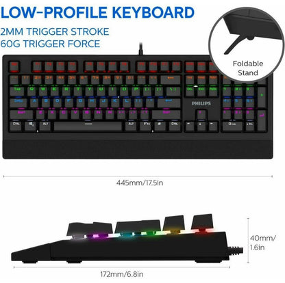 Philips SPK8403 Wired Mechanical Gaming Keyboard, FX & Key Light Maps Anti-Ghosting