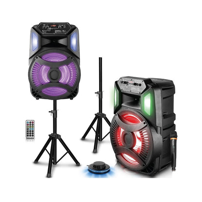 Technical Pro CLUB12 12" Rechargeable Bluetooth Speakers+Stands+Remote+Mic+Light