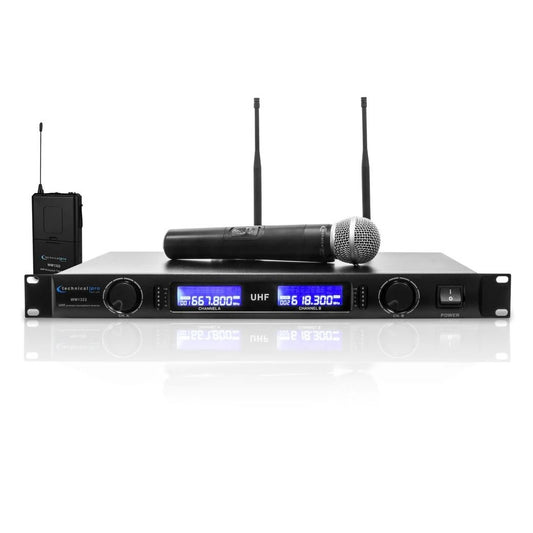 Technical Pro WM1322 Professional Dual UHF Wireless Handheld, Lapel & Headset Microphone System