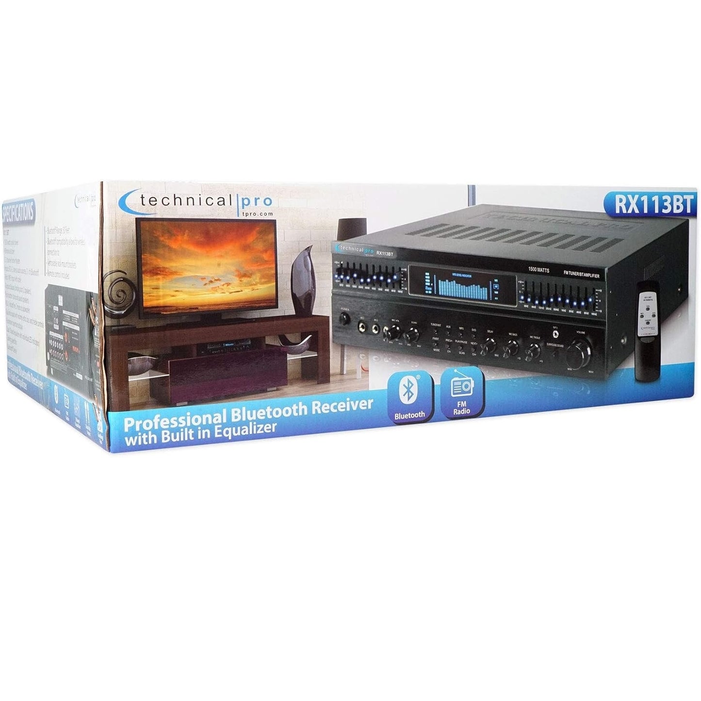 Technical Pro RX113BT 1500w Bluetooth Home Receiver Amplifier Amp w/ 10 Band EQ