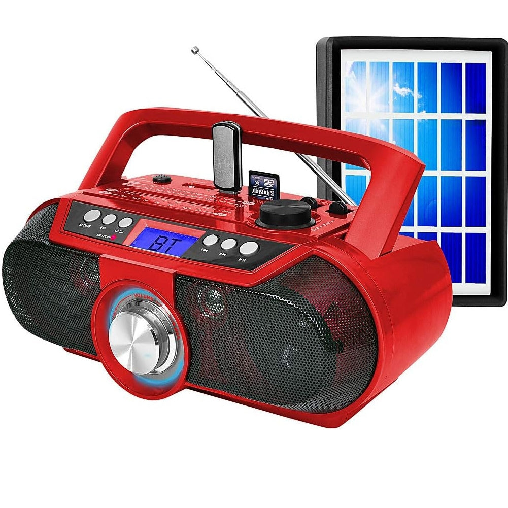 Technical Pro Rechargeable Bluetooth Portable Solar Powered Speaker with USB /SD Inputs Red