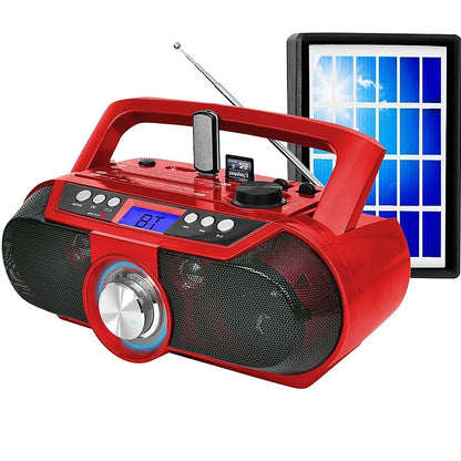 Technical Pro Rechargeable Bluetooth Portable Solar Powered Speaker with USB /SD Inputs Red
