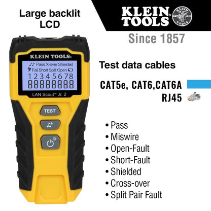 Klein Tools 80072 RJ45 Cable Tester Kit with LAN Scout Jr. 2, Coax Crimper/Stripper/Cutter Tool and Pass-Thru Modular Data Plug