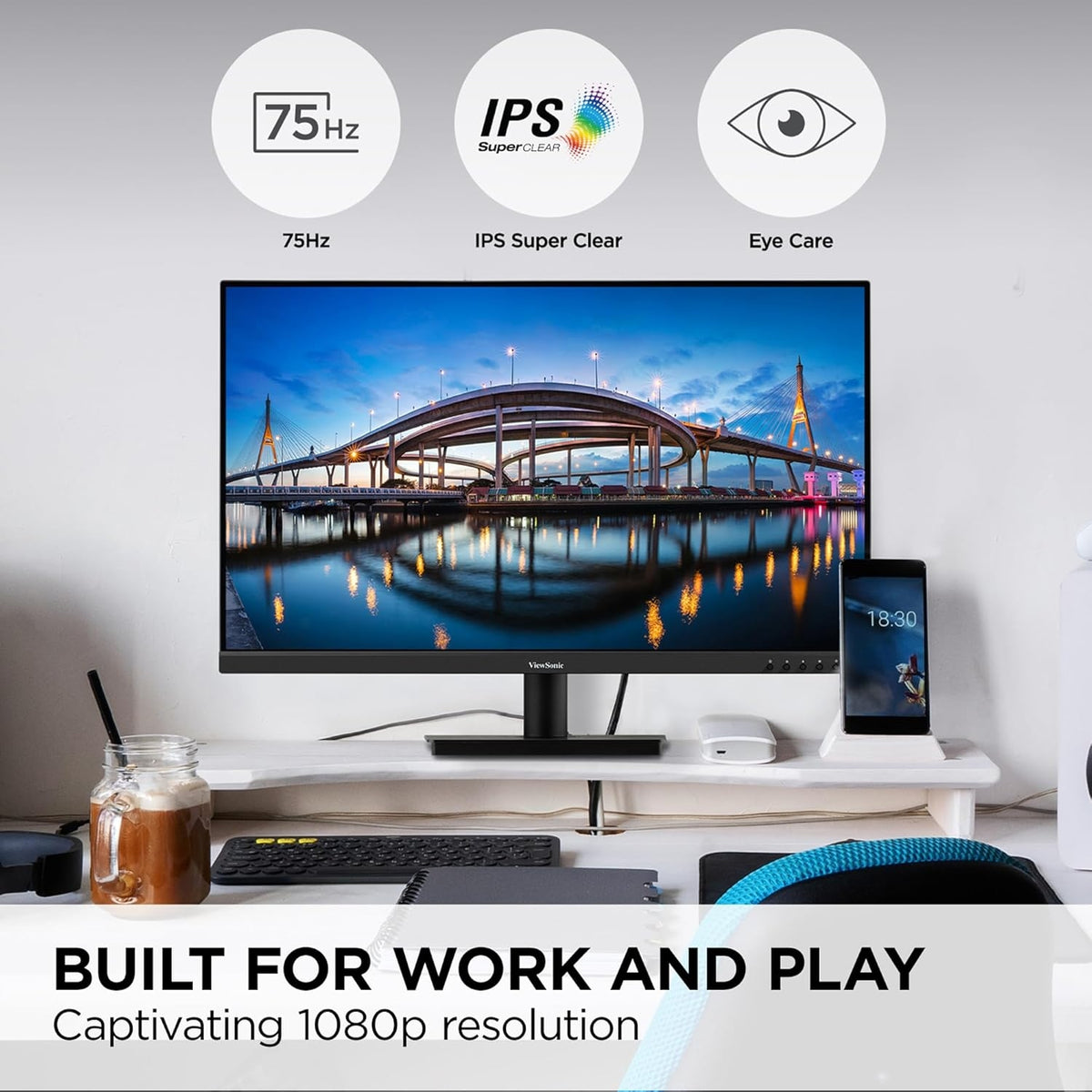 ViewSonic VA3209M 32 Inch 1080p 75Hz 1ms IPS Computer Monitor, Full HD, HDMI, VGA - Black