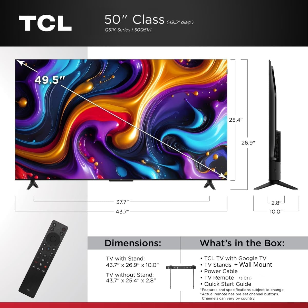TCL 50" Q Series 4K UHD HDR QLED Smart TV with Google TV – 50Q51K