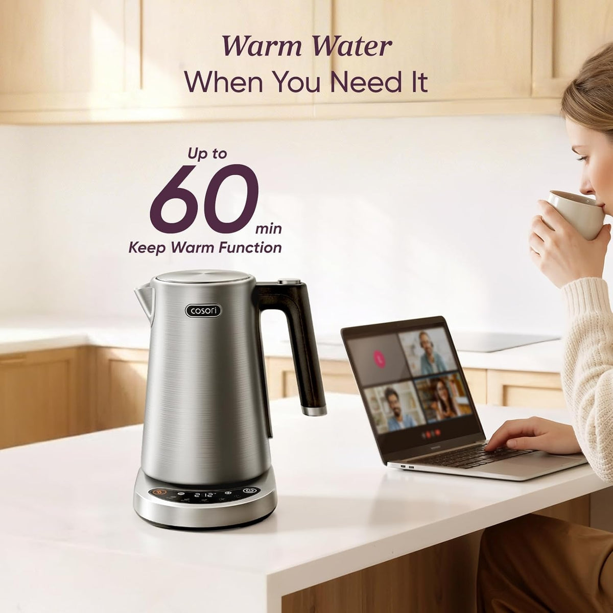 Cosori Stainless Steel Electric Kettle with Temperature Control, 1.7L CEK-S153-VUS