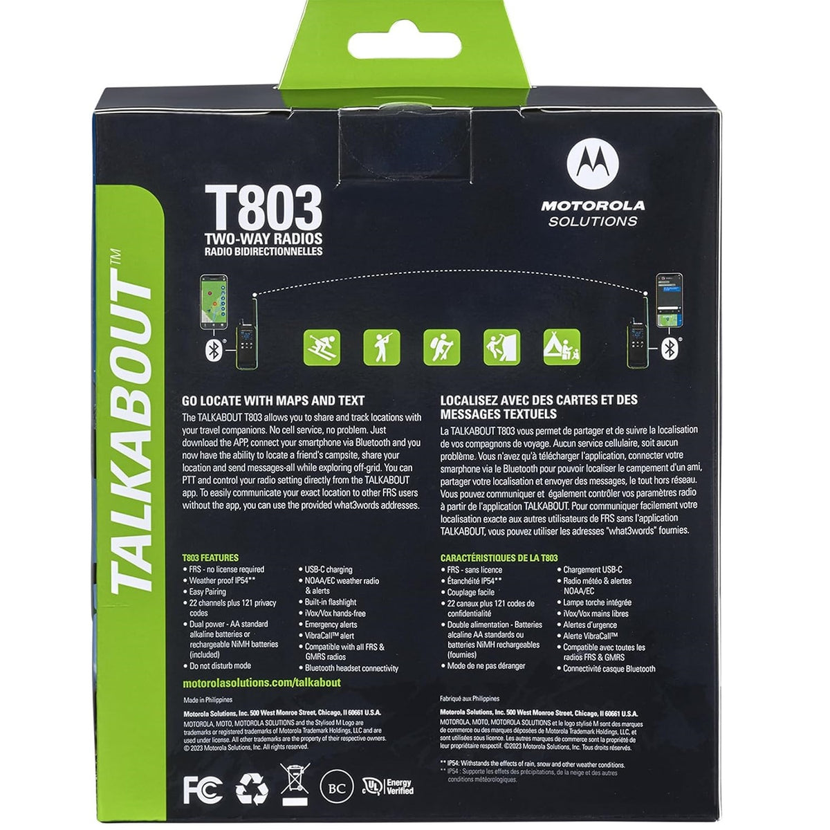 Motorola Solutions T803 Waterproof IP54 Two Way Radio Walkie Talkie 35 mi. Bluetooth w/Charging Dock 2-Pack Lime Green