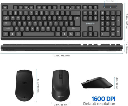 PHILIPS Wireless Keyboard and Mouse Combo | Optimized 2.4GHz Drop-Free Connection SPT6354