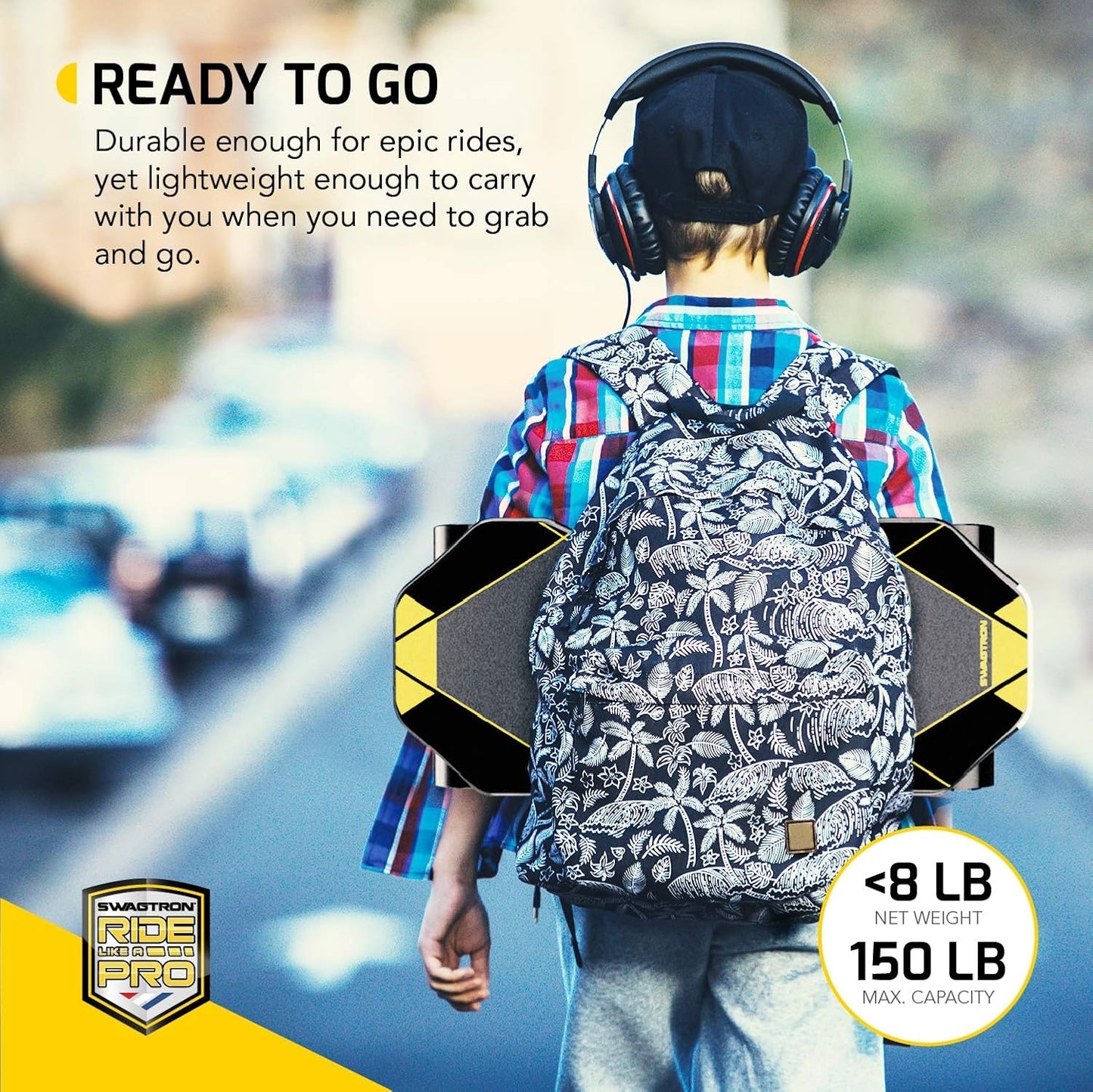 SwagTron Swagskate Ng-3 Electric Skateboard for Kids - Black/Yellow 63866-2, Max. Load: 150 lb (68 kg), Lightweight and Extra Portable, Motor: 100W