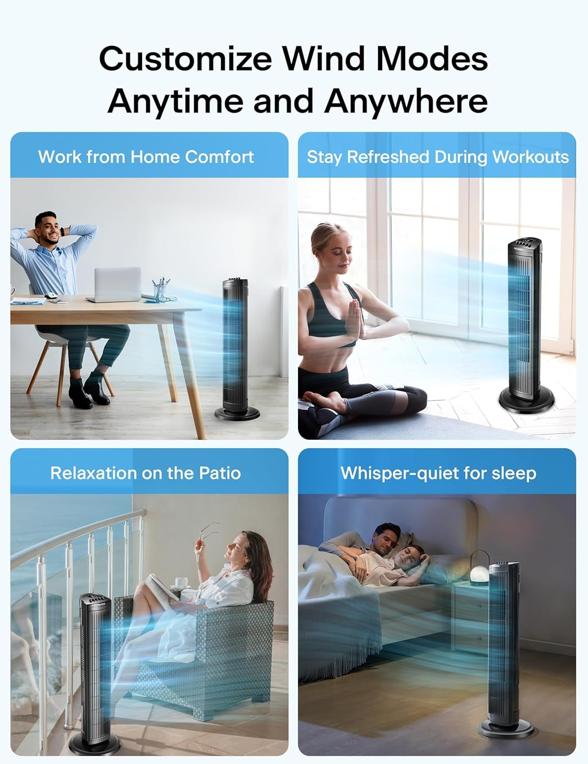 PELONIS 30 Inch Oscillating Tower Fan with 3 Speed Settings and Auto-off Timer, Standing Fan Black PFT28A2BBB