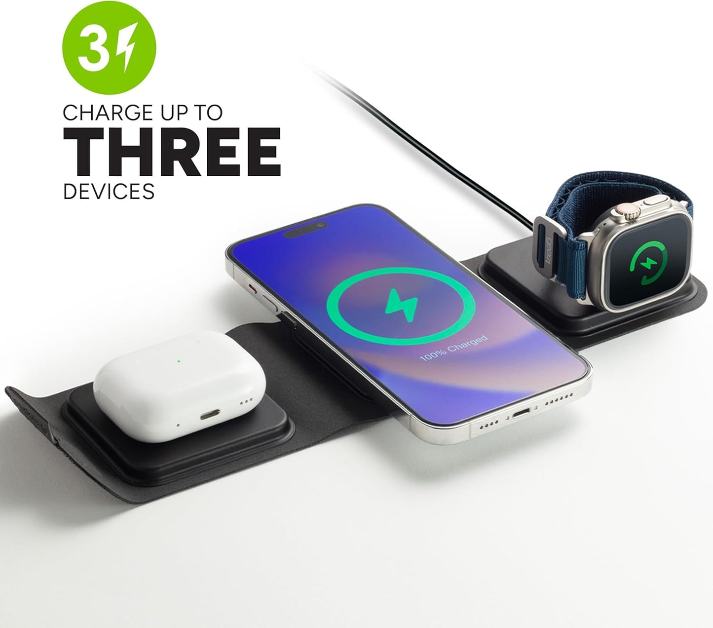 Mophie 3-in-1 Travel Charger with MagSafe - Portable Wireless Charging Hub WRLS-TRIFOLD-MS-WATCH-A