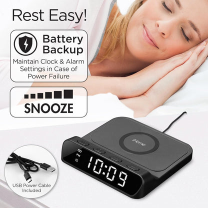 iHome Wireless Digital Alarm Clock with Charging Pad 15W Black iW14B