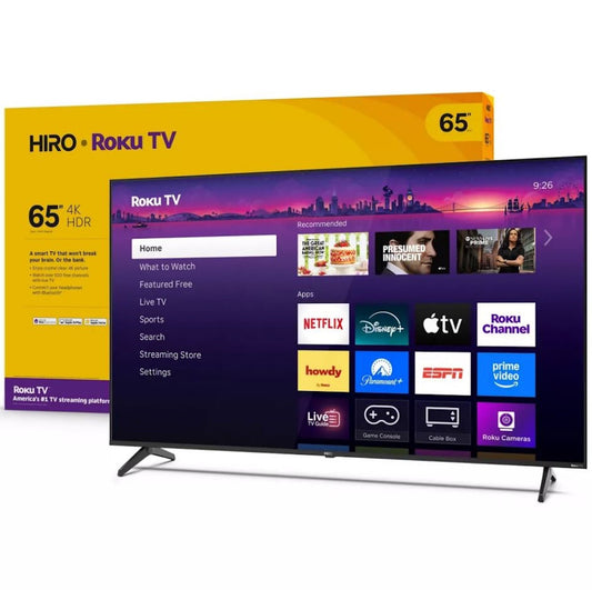 Hiro 65" 4K HDR Smart TV Flat Screen LED Television with Roku TV and Dolby Audio Streaming H65C4C4