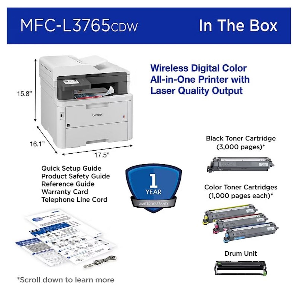 Brother Wireless Digital Color All-in-One Laser Printer MFC-L3765CDW