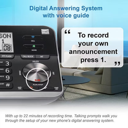 AT&T 4-Handset Cordless Phone with Unsurpassed Range with Bluetooth Connect to Cell and Smart Call Blocker and Answering System DLP73450