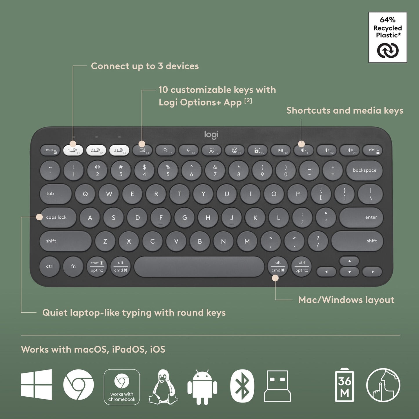 Logitech - Pebble 2 Combo Compact Wireless Scissor Keyboard and Mouse Bundle Graphite 920-012061