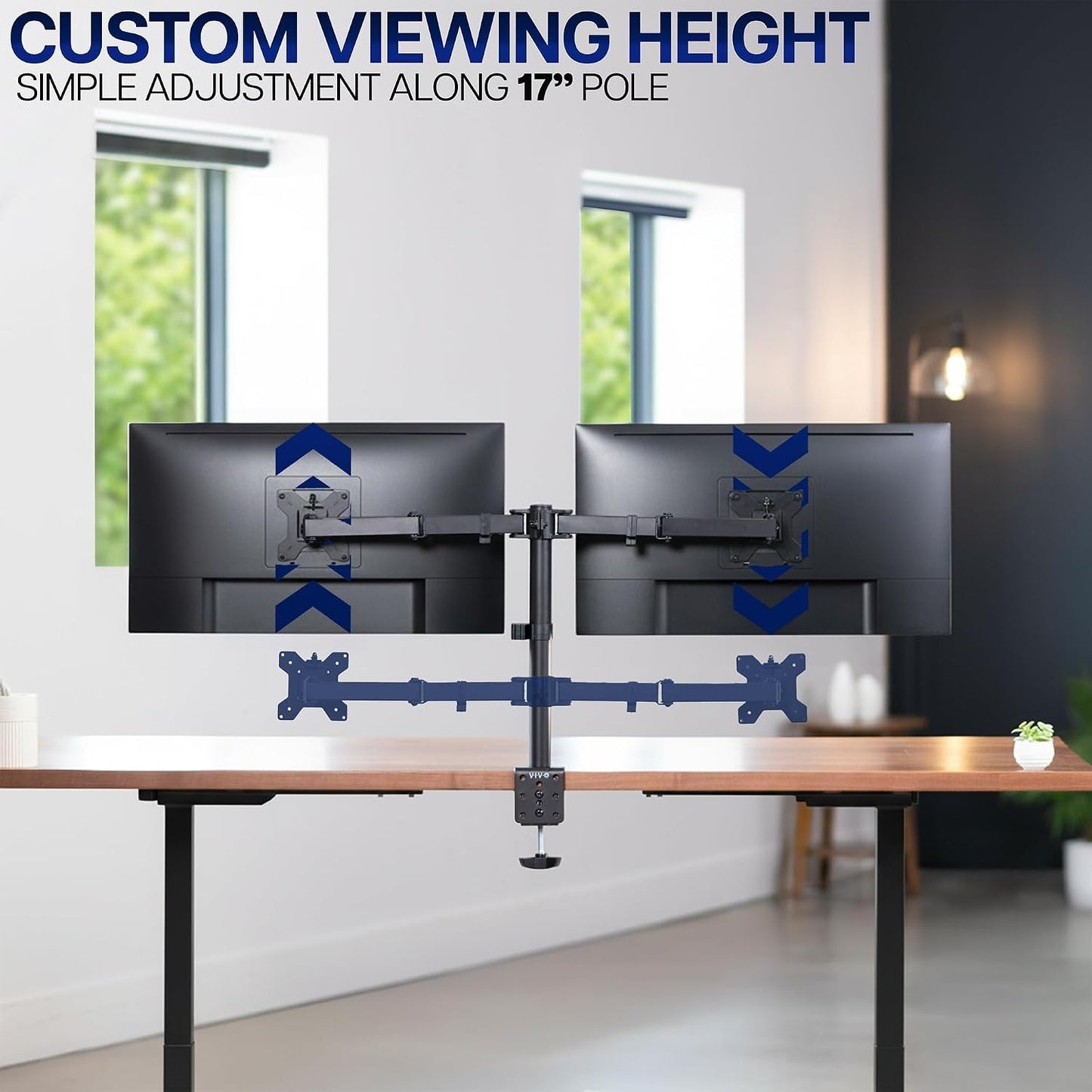 VIVO Dual Monitor Desk Mount, Holds 2 Computer Screens up to 30 inches and 22lbs Each Black, STAND-V002
