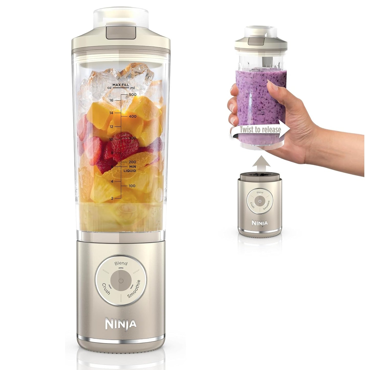 Ninja Blast Max Portable Blender Twist & Go 22oz Cream BC251IV