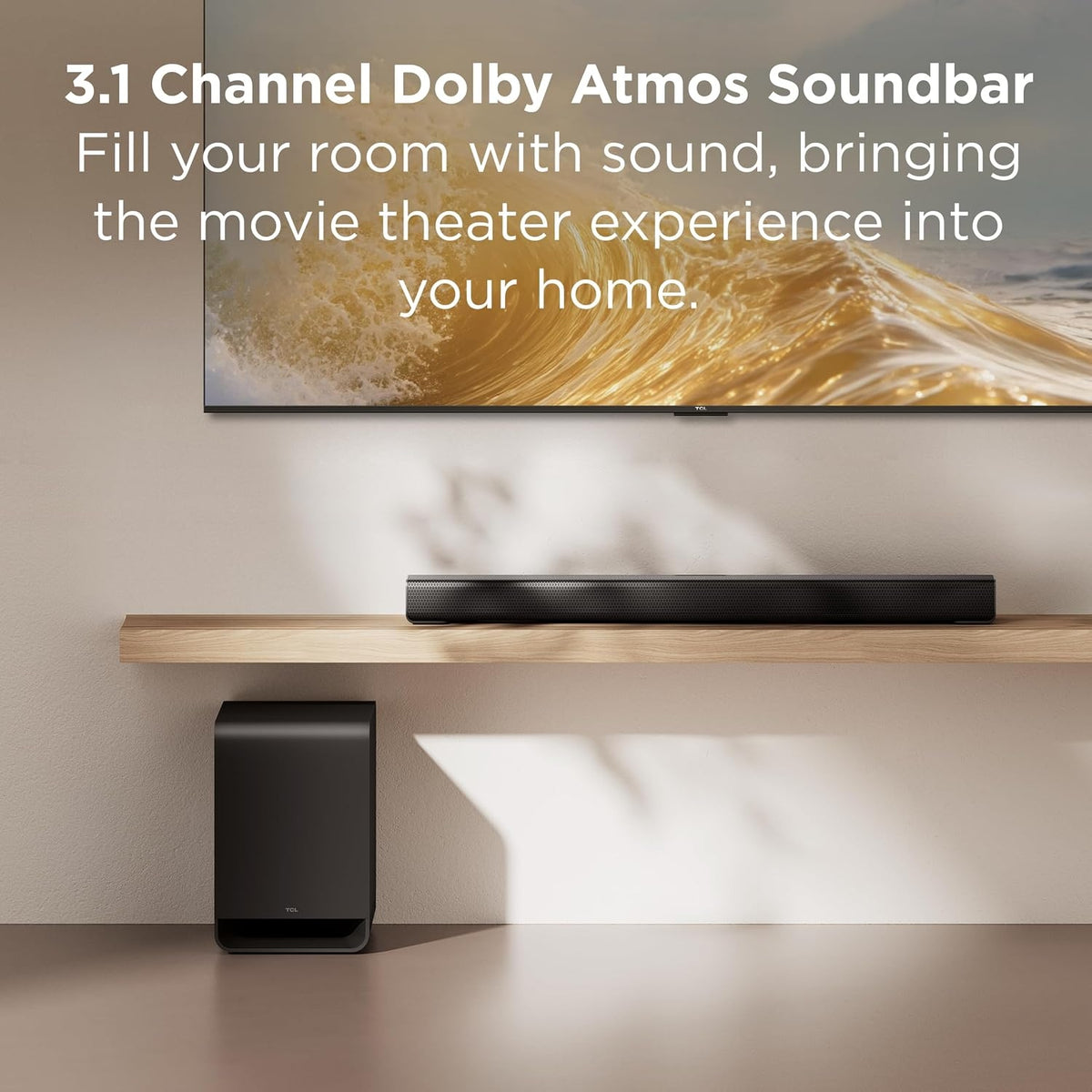 TCL S60K S Series 3.1 Channel Sound Bar with Dolby Atmos, DTS:X, Wireless Subwoofer, Bluetooth Music Streaming
