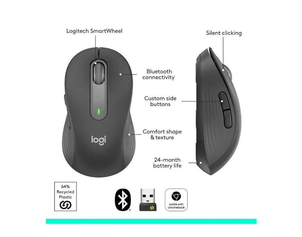 Logitech Signature M650L Wireless Optical Mouse Silent Clicks Graphite 910-007636
