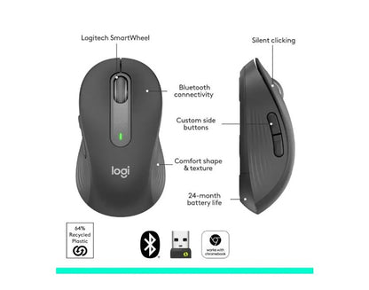 Logitech Signature M650L Wireless Optical Mouse Silent Clicks Graphite 910-007636