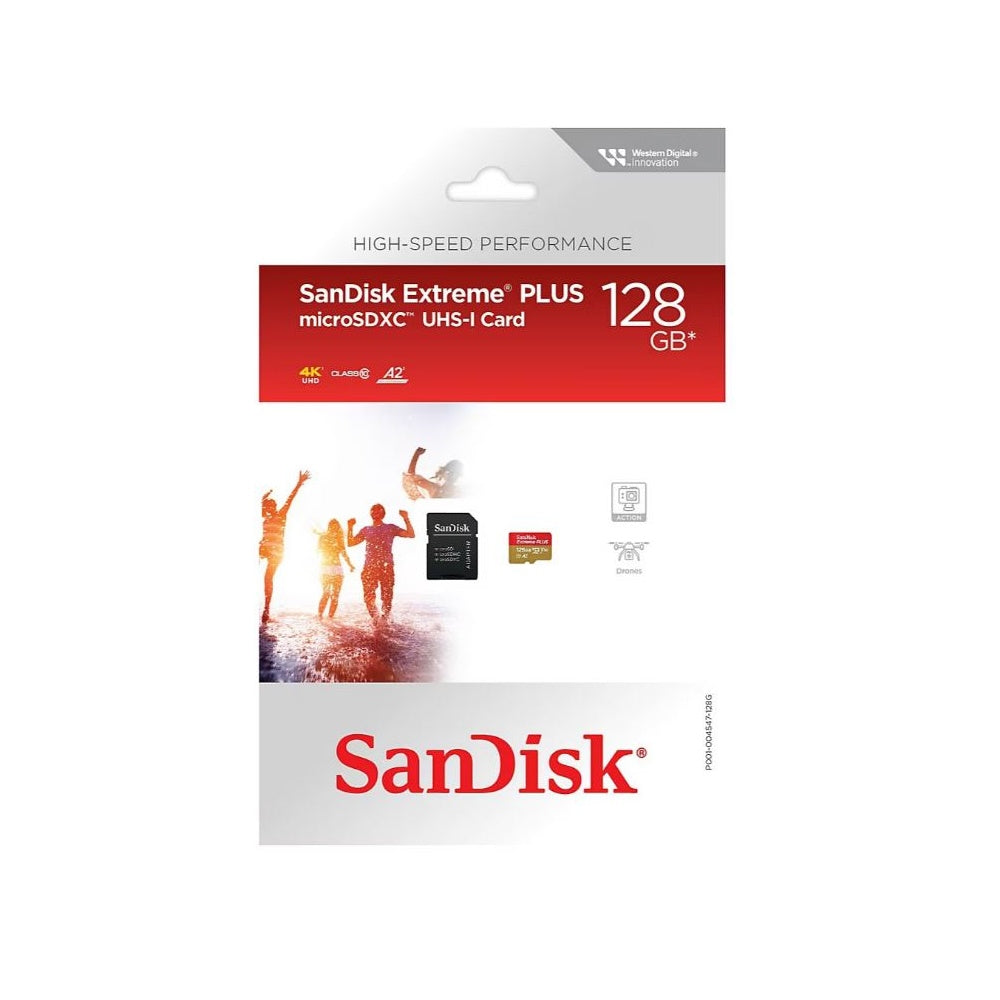 SanDisk Extreme PLUS microSDXC UHS-I card, 128GB, with A2 Performance SDSQXBD-128G-AJLMA