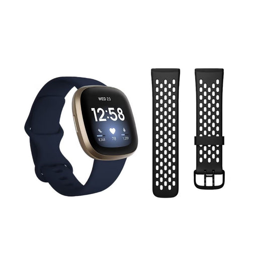 Fitbit Versa 3 Smartwatch Bundle with Small and Large Bands and Bonus Large Accessory Band - Midnight FB511GLNVS