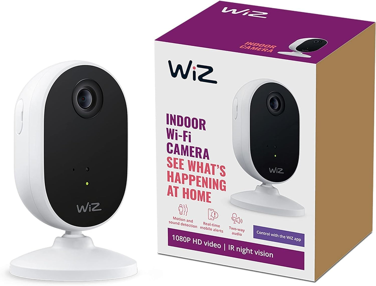 WiZ 1080p HD Indoor Security Camera with Full-Duplex Audio, Motion Detection, Night Vision and App Control 604603