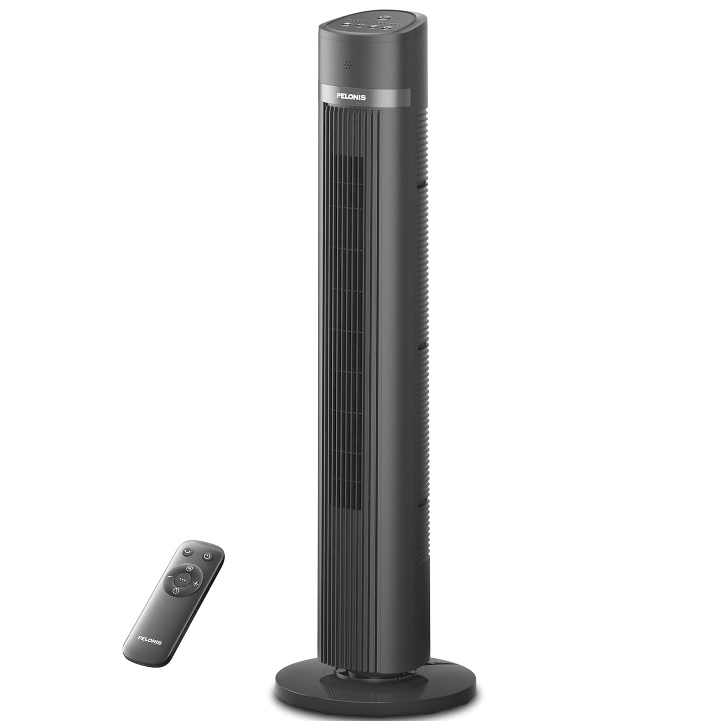 PELONIS 40 inch Bladeless Tower Fan with Remote Control, 26ft/s, 90° Oscillation, 3 Speed Settings Grey PSFZ40R3ALG