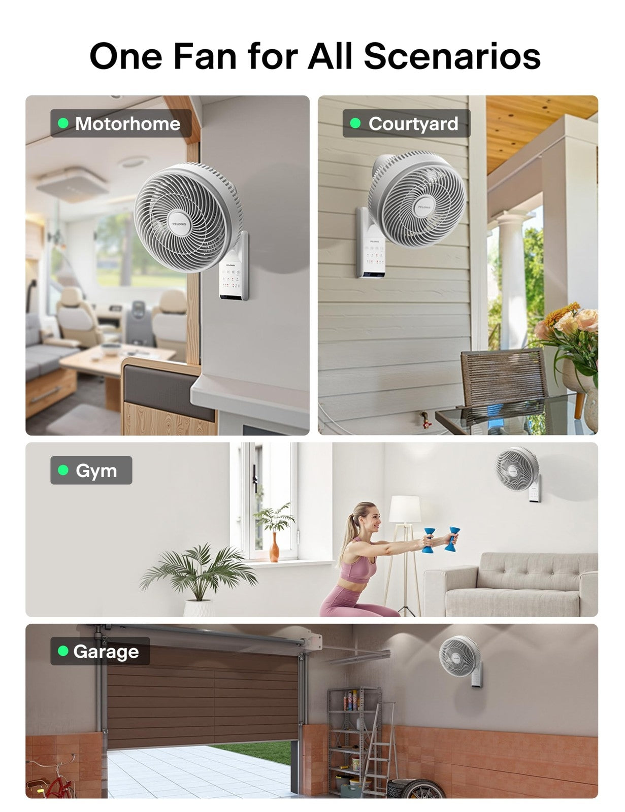 Pelonis 9" Oscillating Wall Fan with Remote Control - 33ft Airflow & 3 Speed Settings PSFW16R2AWW