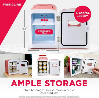 Frigidaire Portable Retro 6-can/4L Mini Fridge EFMIS129-RED, Includes 110V home power cord & 12V DC car adapter