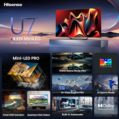 Hisense 85" Class U7 Series Mini-LED 4K UHD QLED Smart Google TV, 144Hz With Game Mode Pro (2024) 85U7N