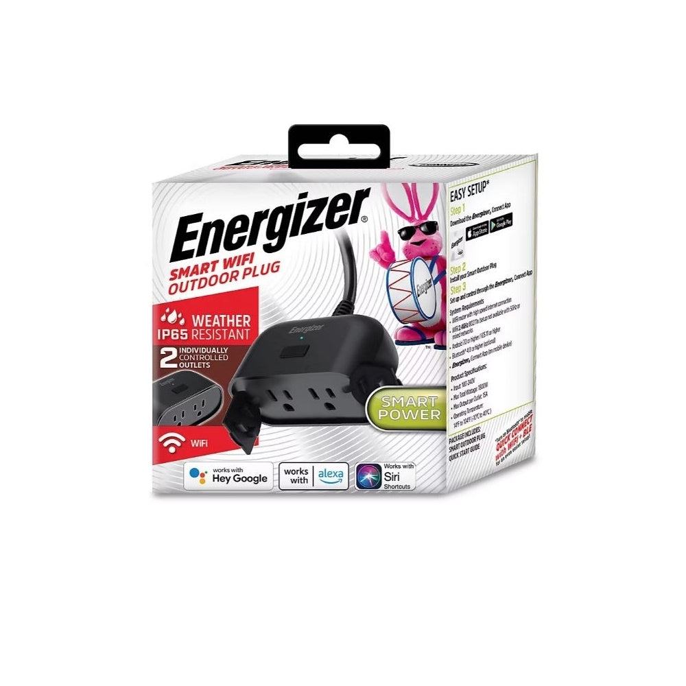 Energizer Connect Smart WiFi Weather Resistant In/Outdoor Plug 2nd Gen EOX3-1002-BLK