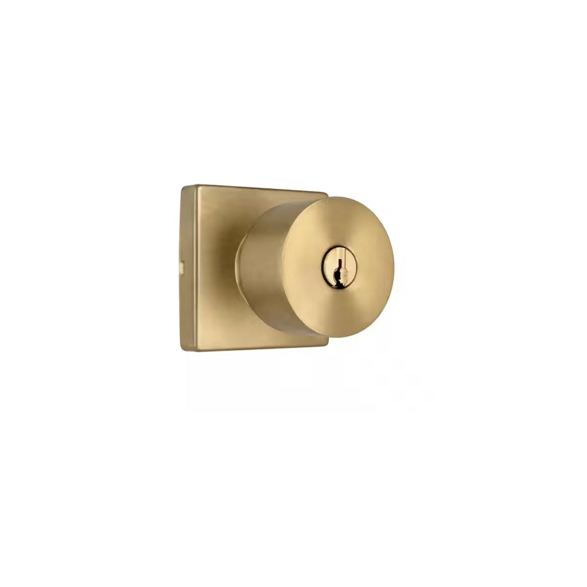 Ridgeway Brushed Gold Keyed Entry Door Knob with Square Rose Featuring Dual Keyway