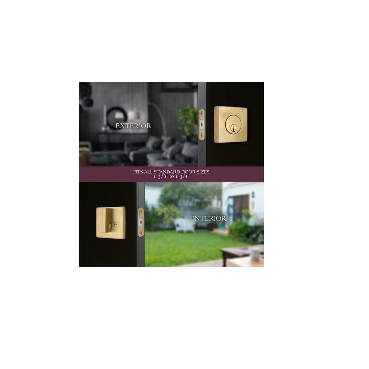 Square Brushed Gold Single Cylinder Deadbolt Featuring Dual Keyway DD2XM1PXJ