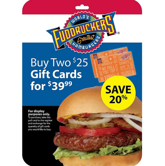 $25 Fuddruckers Gift Card, 2 pk.