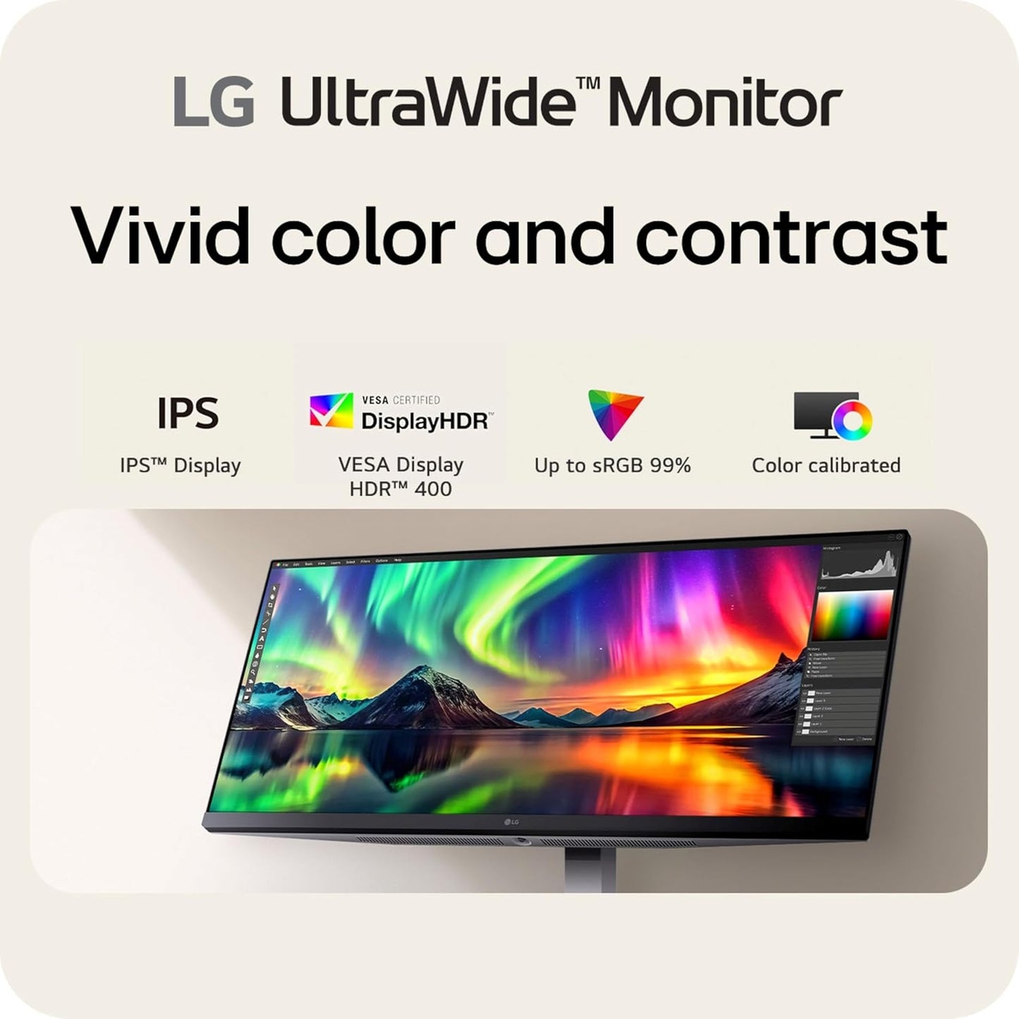 LG - 34U530A-W 34" UltraWide WFHD Monitor, 100Hz, HDR 400, HDMI, DP, USB-C, Tilt/Height/Swivel - White