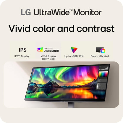 LG - 34U530A-W 34" UltraWide WFHD Monitor, 100Hz, HDR 400, HDMI, DP, USB-C, Tilt/Height/Swivel - White