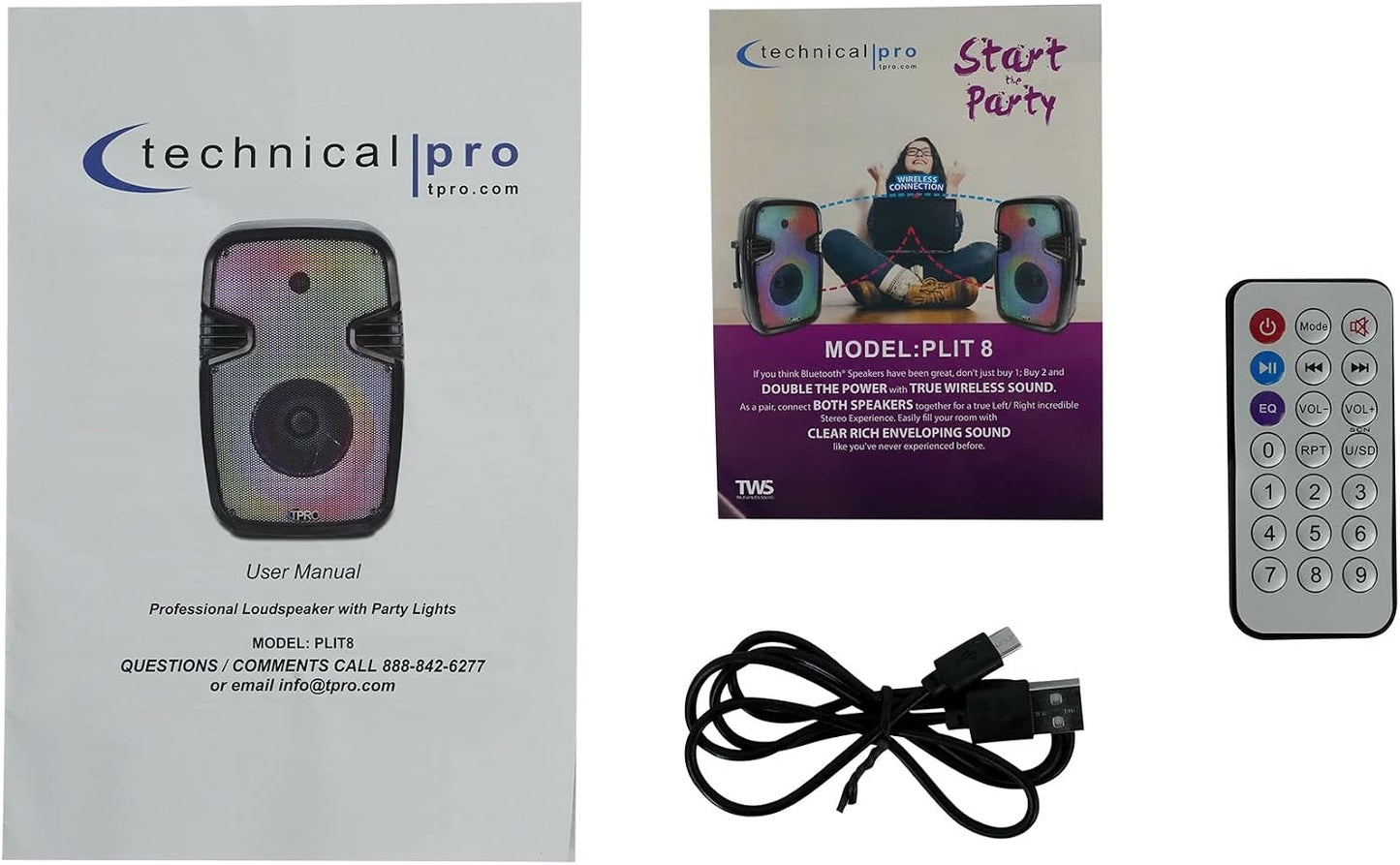 Technical Pro PLIT8 Rechargeable Portable 8" Bluetooth Party Speaker with LED