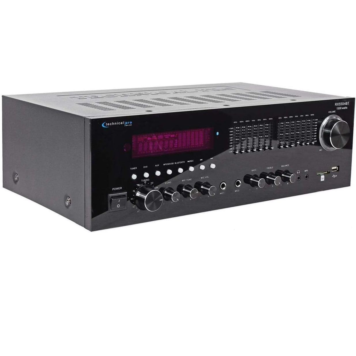 Technical Pro RX55URIBT 1500W Pro Audio Receiver w/Bluteooth +USB/SD+ 7-Band EQ